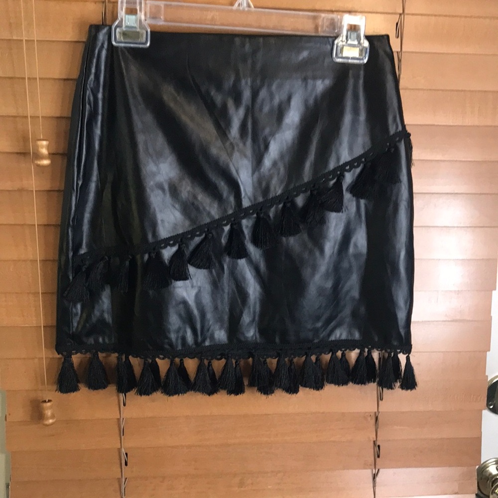 Endless Rose black faux leather tasseled mini skirt NWT